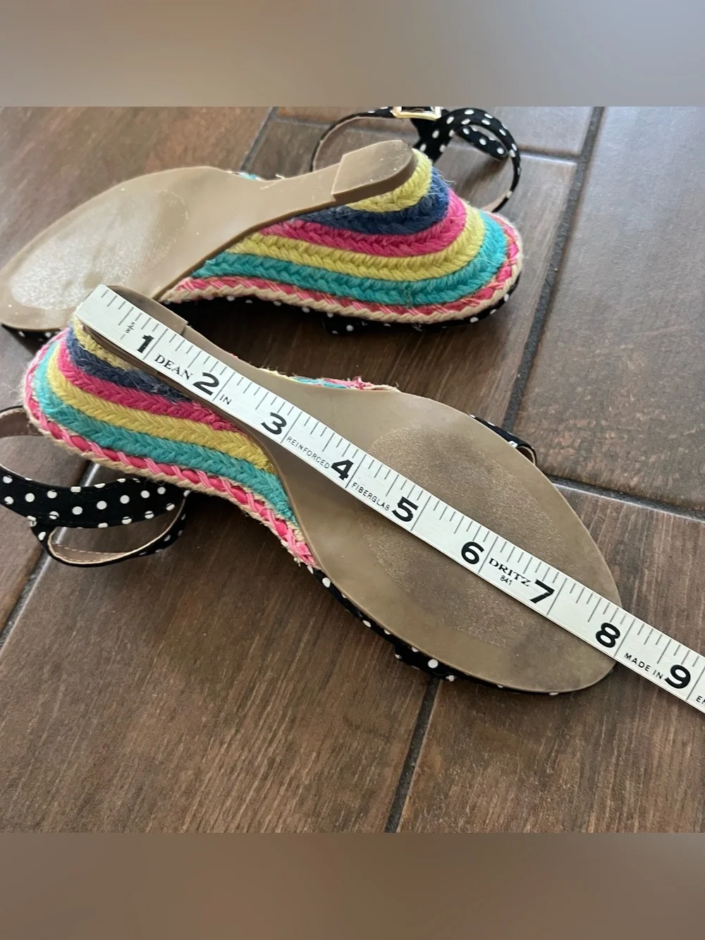 Betsey Johnson Polka Dot Rainbow Espadrille Wedge Open Toe Sandal size 6